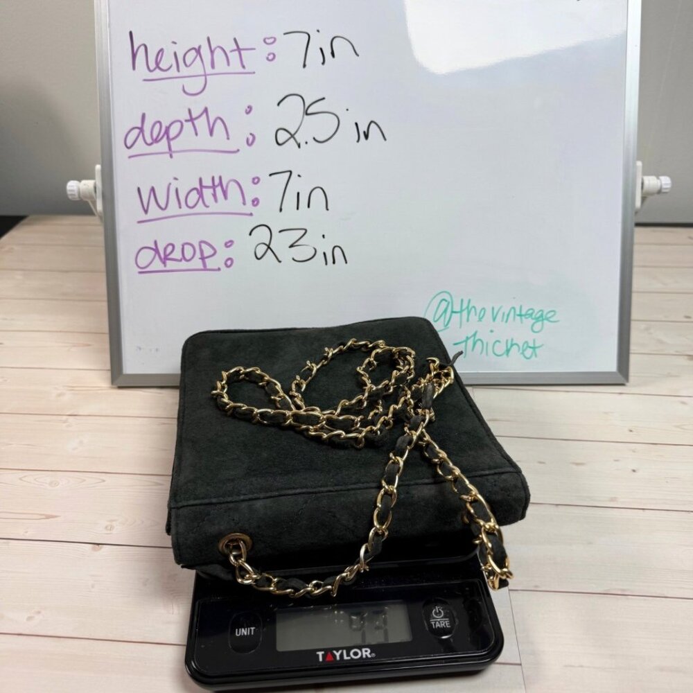 Leather Dark Green Quilted Suede Crossbody Purse Gold Chain Bag Dark Academia - Picture 9 of 12